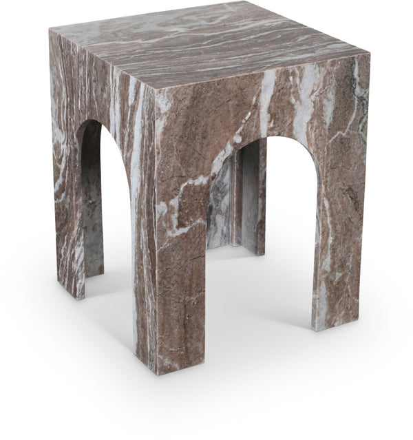 Meridian Furniture Palermo Genuine Marble End Table with Arched Art Deco Silhouette for Elegant Interiors Brown 99093Brown-ET