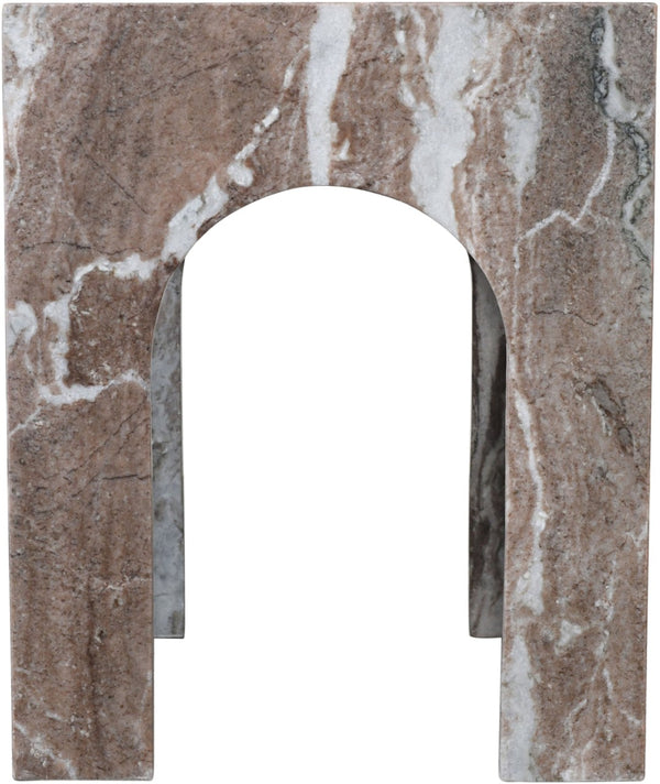 Meridian Furniture Palermo Genuine Marble End Table with Arched Art Deco Silhouette for Elegant Interiors Brown 99093Brown-ET