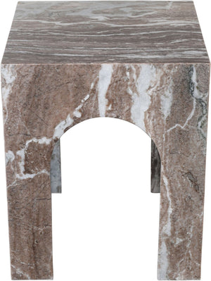 Meridian Furniture Palermo Genuine Marble End Table with Arched Art Deco Silhouette for Elegant Interiors Brown 99093Brown-ET