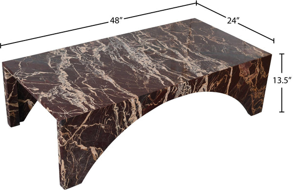 Meridian Furniture Palermo Genuine Marble Coffee Table with Art Deco Arched Base for Living Room Elegance Cherry 99093Cherry-CT