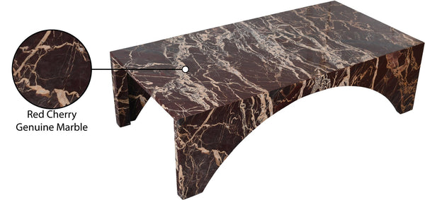 Meridian Furniture Palermo Genuine Marble Coffee Table with Art Deco Arched Base for Living Room Elegance Cherry 99093Cherry-CT