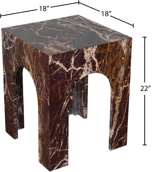Meridian Furniture Palermo Genuine Marble End Table with Arched Art Deco Silhouette for Elegant Interiors Cherry 99093Cherry-ET