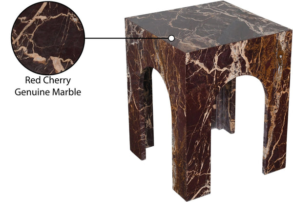 Meridian Furniture Palermo Genuine Marble End Table with Arched Art Deco Silhouette for Elegant Interiors Cherry 99093Cherry-ET