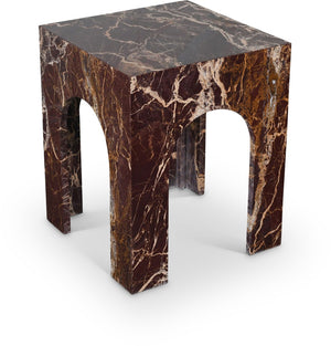 Meridian Furniture Palermo Genuine Marble End Table with Arched Art Deco Silhouette for Elegant Interiors Cherry 99093Cherry-ET