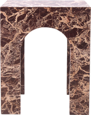 Meridian Furniture Palermo Genuine Marble End Table with Arched Art Deco Silhouette for Elegant Interiors Cherry 99093Cherry-ET