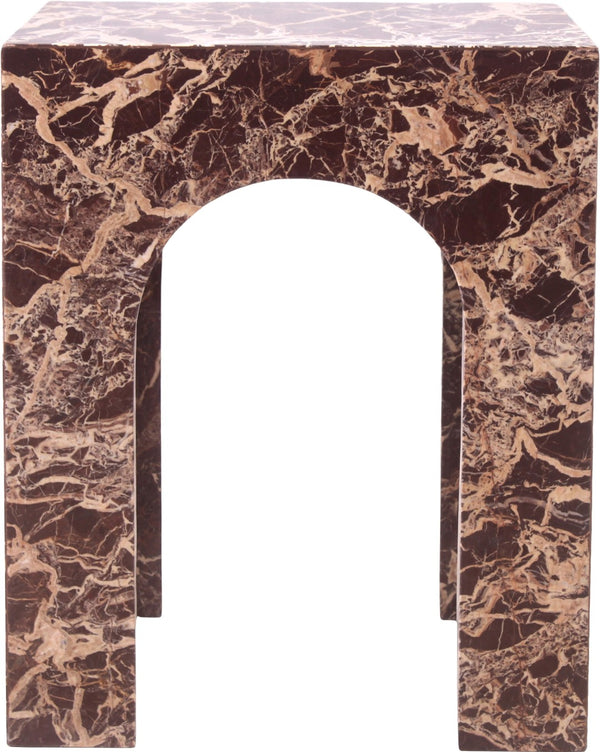 Meridian Furniture Palermo Genuine Marble End Table with Arched Art Deco Silhouette for Elegant Interiors Cherry 99093Cherry-ET