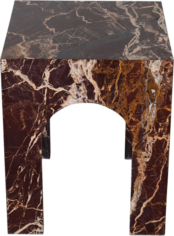 Meridian Furniture Palermo Genuine Marble End Table with Arched Art Deco Silhouette for Elegant Interiors Cherry 99093Cherry-ET