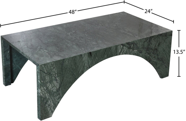 Meridian Furniture Palermo Genuine Marble Coffee Table with Art Deco Arched Base for Living Room Elegance Green 99093Green-CT