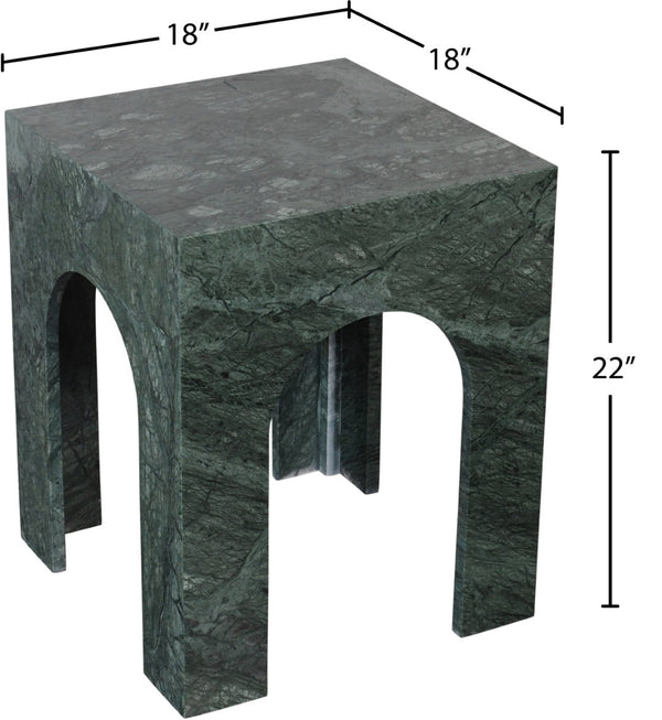 Meridian Furniture Palermo Genuine Marble End Table with Arched Art Deco Silhouette for Elegant Interiors Green 99093Green-ET