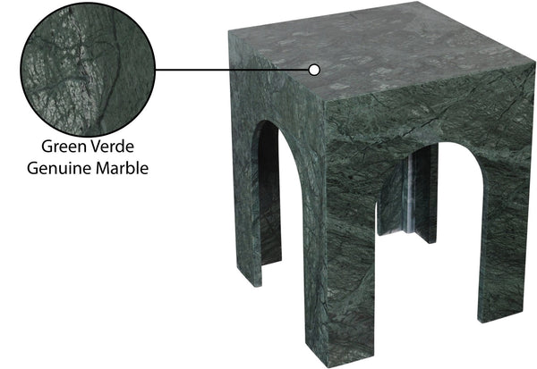 Meridian Furniture Palermo Genuine Marble End Table with Arched Art Deco Silhouette for Elegant Interiors Green 99093Green-ET