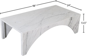 Meridian Furniture Palermo Genuine Marble Coffee Table with Art Deco Arched Base for Living Room Elegance White 99093White-CT
