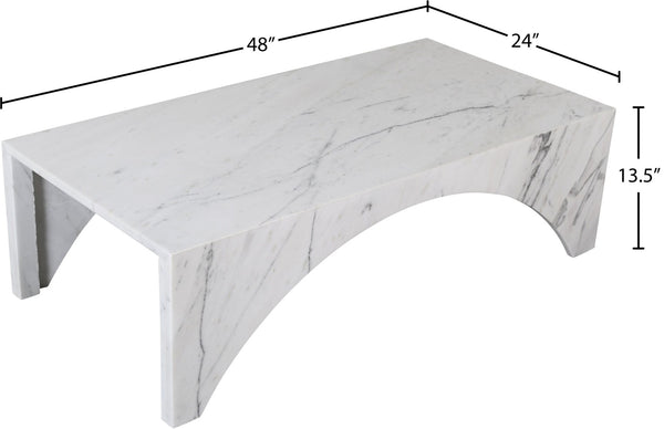 Meridian Furniture Palermo Genuine Marble Coffee Table with Art Deco Arched Base for Living Room Elegance White 99093White-CT