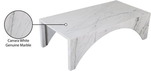Meridian Furniture Palermo Genuine Marble Coffee Table with Art Deco Arched Base for Living Room Elegance White 99093White-CT