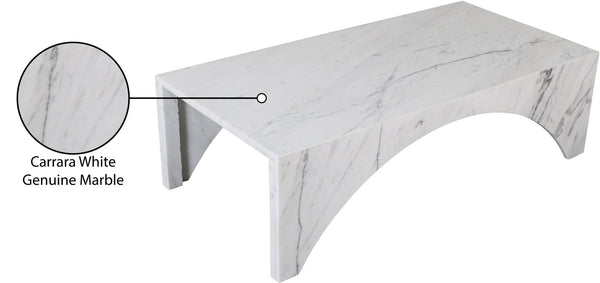 Meridian Furniture Palermo Genuine Marble Coffee Table with Art Deco Arched Base for Living Room Elegance White 99093White-CT