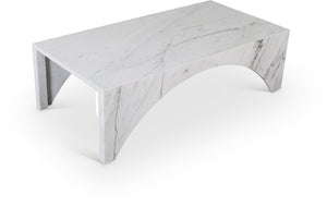 Meridian Furniture Palermo Genuine Marble Coffee Table with Art Deco Arched Base for Living Room Elegance White 99093White-CT