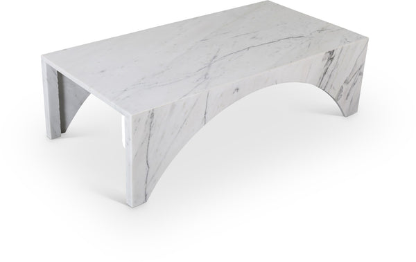Meridian Furniture Palermo Genuine Marble Coffee Table with Art Deco Arched Base for Living Room Elegance White 99093White-CT