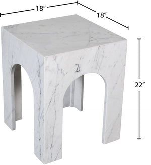 Meridian Furniture Palermo Genuine Marble End Table with Arched Art Deco Silhouette for Elegant Interiors White 99093White-ET