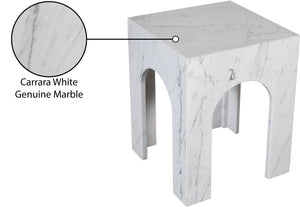 Meridian Furniture Palermo Genuine Marble End Table with Arched Art Deco Silhouette for Elegant Interiors White 99093White-ET