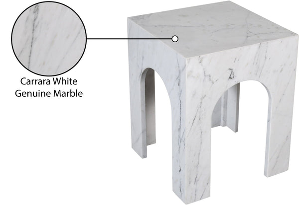 Meridian Furniture Palermo Genuine Marble End Table with Arched Art Deco Silhouette for Elegant Interiors White 99093White-ET