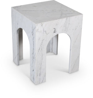Meridian Furniture Palermo Genuine Marble End Table with Arched Art Deco Silhouette for Elegant Interiors White 99093White-ET