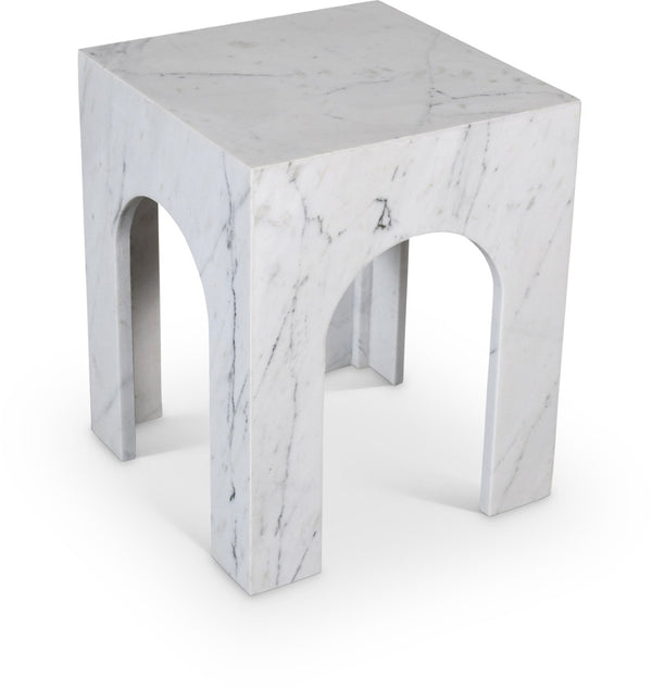 Meridian Furniture Palermo Genuine Marble End Table with Arched Art Deco Silhouette for Elegant Interiors White 99093White-ET