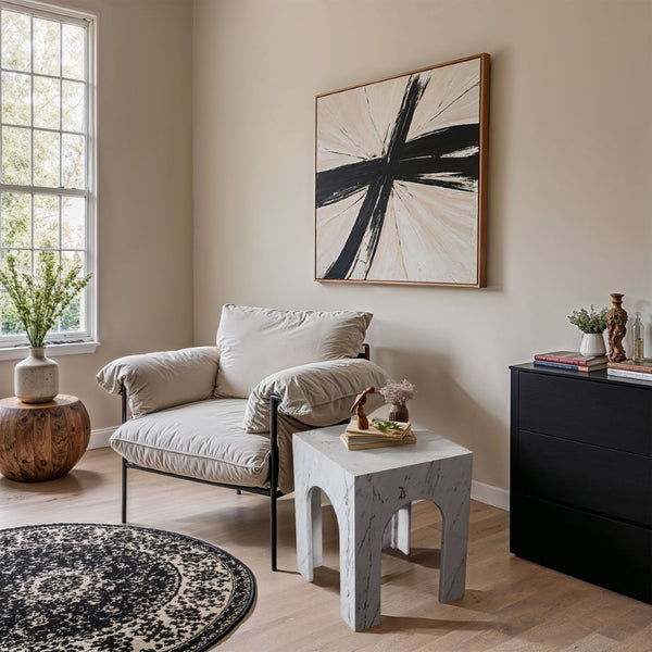 Meridian Furniture Palermo Genuine Marble End Table with Arched Art Deco Silhouette for Elegant Interiors White 99093White-ET
