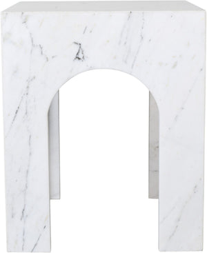 Meridian Furniture Palermo Genuine Marble End Table with Arched Art Deco Silhouette for Elegant Interiors White 99093White-ET