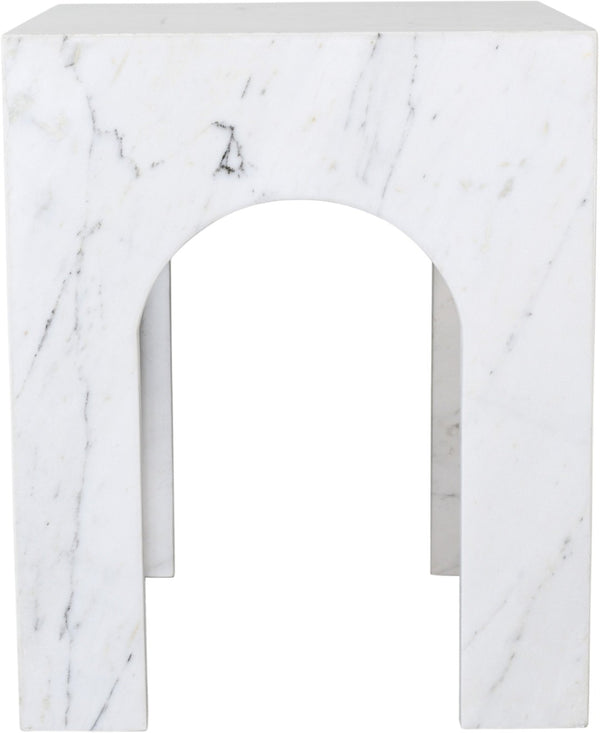 Meridian Furniture Palermo Genuine Marble End Table with Arched Art Deco Silhouette for Elegant Interiors White 99093White-ET
