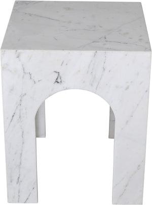 Meridian Furniture Palermo Genuine Marble End Table with Arched Art Deco Silhouette for Elegant Interiors White 99093White-ET