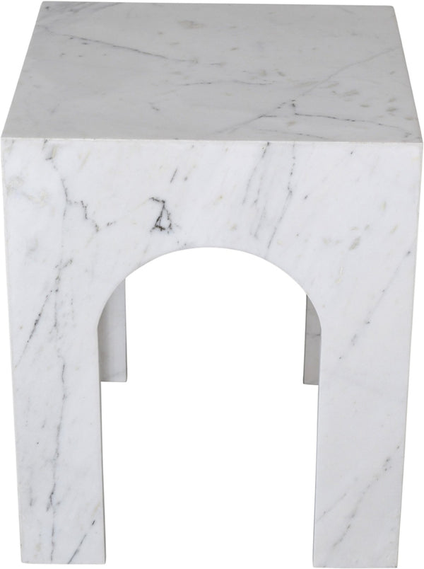 Meridian Furniture Palermo Genuine Marble End Table with Arched Art Deco Silhouette for Elegant Interiors White 99093White-ET