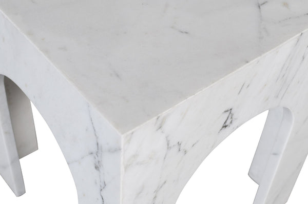 Meridian Furniture Palermo Genuine Marble End Table with Arched Art Deco Silhouette for Elegant Interiors White 99093White-ET