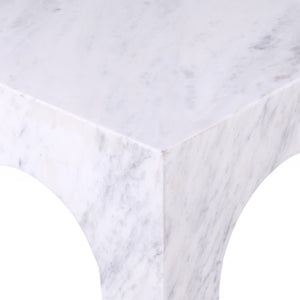 Meridian Furniture Palermo Genuine Marble End Table with Arched Art Deco Silhouette for Elegant Interiors White 99093White-ET