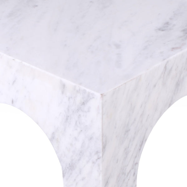 Meridian Furniture Palermo Genuine Marble End Table with Arched Art Deco Silhouette for Elegant Interiors White 99093White-ET