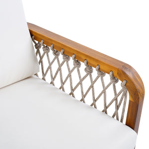 English Elm Outdoor Acacia Wood Patio Club Chair with Woven Rope Armrests and Teak Finish Cream,Oatmeal,Teak N768P363953T