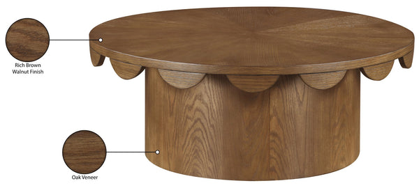 Meridian Furniture Dahlia Oak Veneer Coffee Table with Scalloped Art Deco Edges for Stylish Living Rooms Brown 99094Brown-CT
