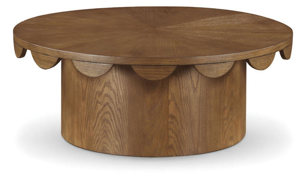 Meridian Furniture Dahlia Oak Veneer Coffee Table with Scalloped Art Deco Edges for Stylish Living Rooms Brown 99094Brown-CT