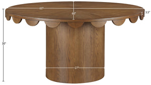 Meridian Furniture Dahlia Round Oak Veneer Dining Table Art Deco Scalloped Edge Seats Six People Brown 99094Brown-DT60