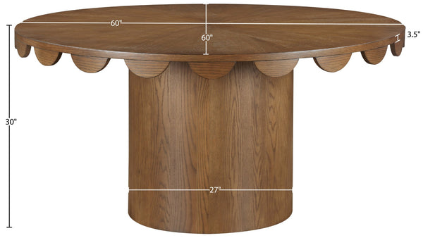 Meridian Furniture Dahlia Round Oak Veneer Dining Table Art Deco Scalloped Edge Seats Six People Brown 99094Brown-DT60
