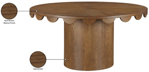 Meridian Furniture Dahlia Round Oak Veneer Dining Table Art Deco Scalloped Edge Seats Six People Brown 99094Brown-DT60