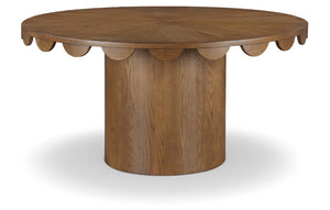 Meridian Furniture Dahlia Round Oak Veneer Dining Table Art Deco Scalloped Edge Seats Six People Brown 99094Brown-DT60