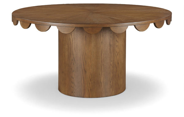 Meridian Furniture Dahlia Round Oak Veneer Dining Table Art Deco Scalloped Edge Seats Six People Brown 99094Brown-DT60
