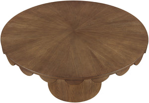Meridian Furniture Dahlia Round Oak Veneer Dining Table Art Deco Scalloped Edge Seats Six People Brown 99094Brown-DT60