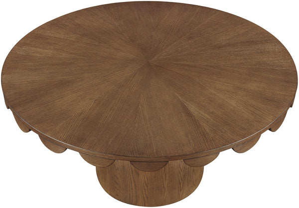 Meridian Furniture Dahlia Round Oak Veneer Dining Table Art Deco Scalloped Edge Seats Six People Brown 99094Brown-DT60