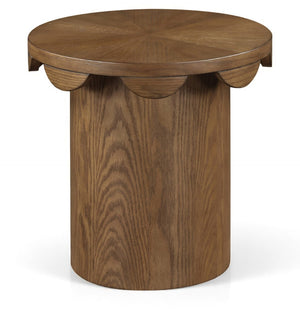 Meridian Furniture Dahlia Oak Veneer End Table with Scalloped Art Deco Edge for Living Room or Bedroom Brown 18 inches H 99094Brown-ET