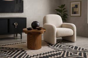 Meridian Furniture Dahlia Oak Veneer End Table with Scalloped Art Deco Edge for Living Room or Bedroom Brown 18 inches H 99094Brown-ET