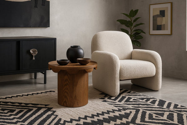 Meridian Furniture Dahlia Oak Veneer End Table with Scalloped Art Deco Edge for Living Room or Bedroom Brown 18 inches H 99094Brown-ET