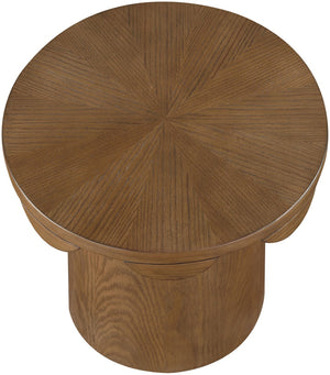 Meridian Furniture Dahlia Oak Veneer End Table with Scalloped Art Deco Edge for Living Room or Bedroom Brown 18 inches H 99094Brown-ET