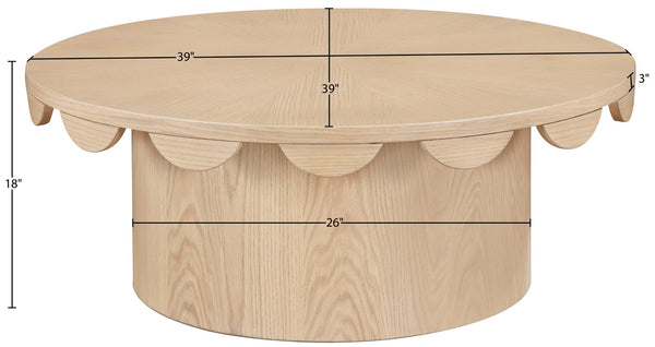 Meridian Furniture Dahlia Oak Veneer Coffee Table with Scalloped Art Deco Edges for Stylish Living Rooms Natural 99094Natural-CT