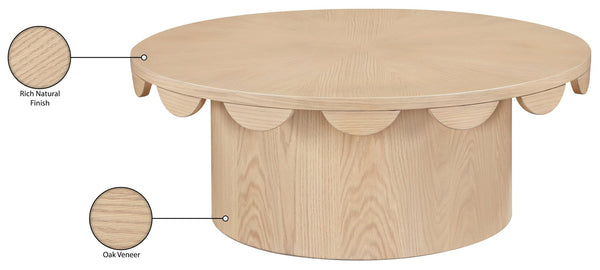 Meridian Furniture Dahlia Oak Veneer Coffee Table with Scalloped Art Deco Edges for Stylish Living Rooms Natural 99094Natural-CT