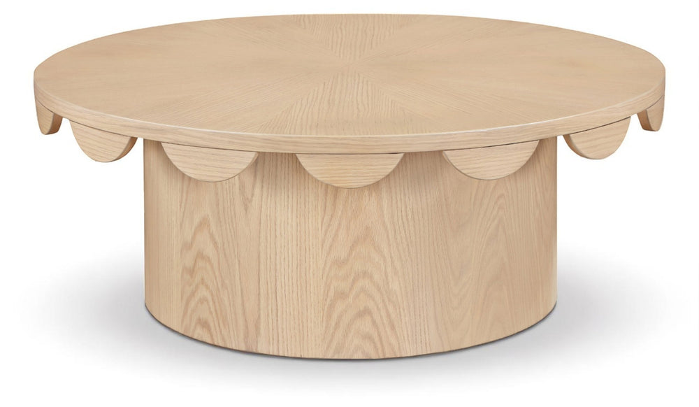 Meridian Furniture Dahlia Oak Veneer Coffee Table with Scalloped Art Deco Edges for Stylish Living Rooms Natural 99094Natural-CT